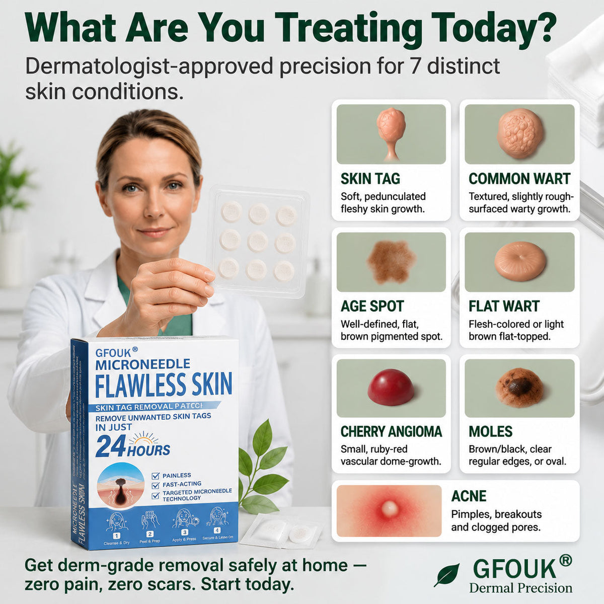 👩‍⚕️🏆 𝐎𝐟𝐟𝐢𝐜𝐢𝐚𝐥 𝐒𝐭𝐨𝐫𝐞 | GFOUK® 🌿 Botanical Microneedle Hydrocolloid Patch (For Skin Tags, Small Skin Growths, Warts, Moles, Age Spots & Pigmentation Concerns)
