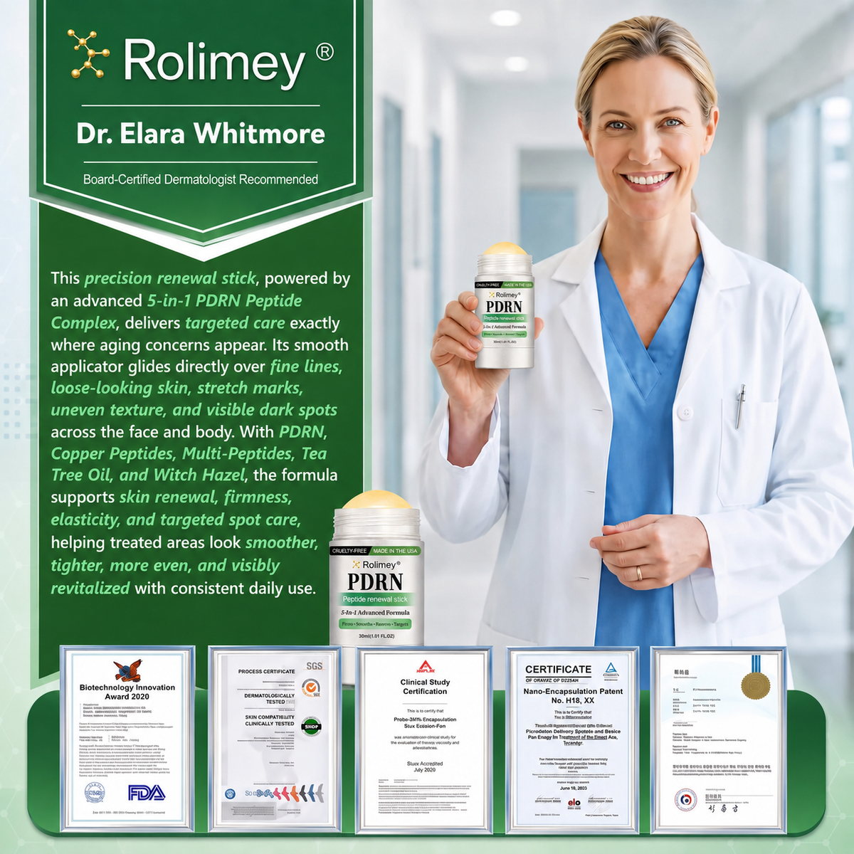 Rolimey® 👨‍⚕️👨‍⚕️𝑷𝑫𝑹𝑵 𝑨𝒏𝒕𝒊-𝑨𝒈𝒊𝒏𝒈 & 𝑻𝒂𝒓𝒈𝒆𝒕𝒆𝒅 𝑺𝒑𝒐𝒕 𝑹𝒆𝒏𝒆𝒘𝒂𝒍 𝑺𝒕𝒊𝒄𝒌（𝑯𝒆𝒍𝒑𝒔 𝑺𝒎𝒐𝒐𝒕𝒉 𝑾𝒓𝒊𝒏𝒌𝒍𝒆𝒔, 𝑺𝒖𝒑𝒑𝒐𝒓𝒕 𝑭𝒊𝒓𝒎𝒆𝒓-𝑳𝒐𝒐𝒌𝒊𝒏𝒈 𝑺𝒌𝒊𝒏, 𝒂𝒏𝒅 𝑰𝒎𝒑𝒓𝒐𝒗𝒆 𝑻𝒉𝒆 𝑨𝒑𝒑𝒆𝒂𝒓𝒂𝒏𝒄𝒆 𝑶𝒇 𝑽𝒊𝒔𝒊𝒃𝒍𝒆 𝑺𝒑𝒐𝒕𝒔）