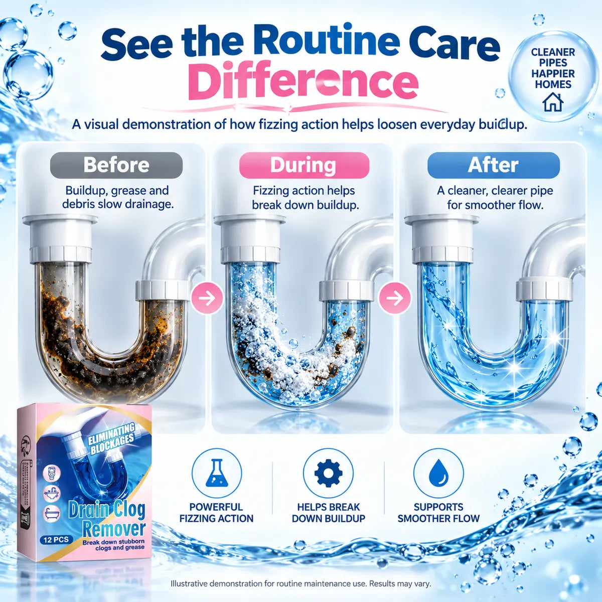 ☄️OFFICIAL STORE 12 Fizzing Drain- Care Tablets—An Easier Way to Freshen Slow, Smelly Drains